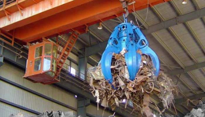 Grab bucket for wast handling crane