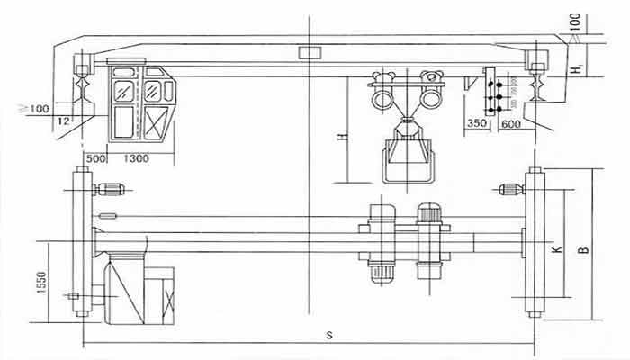 Clamshell bucket overhead crane drawing