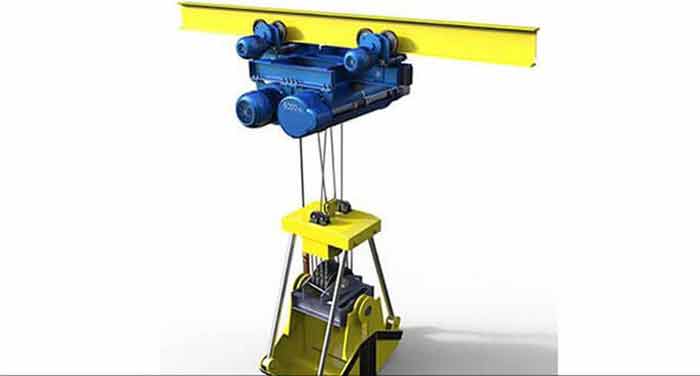 Single girder overhead crane with clamshell bucket 