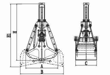 Clamshell grab bucket drawing 