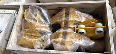 Trolleys and parts of 1 ton rigid kbk type workstation cranes packed for delivery to USA