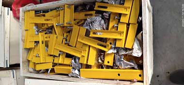 Trolleys and parts of 1 ton rigid kbk type workstation cranes packed for delivery to USA