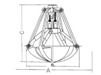 Drawing of 6 opening mechanical orange peel grab  Drawing of 6 opening mechanical orange peel grab