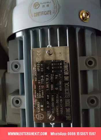 KBK crane motor nameplate, and the custom motor is provied based on your lifting requirement. 