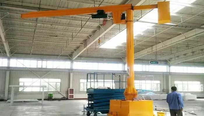 Small jib crane for sale with portable jib crane base, roller travelling and counterbalanced cantilever design 