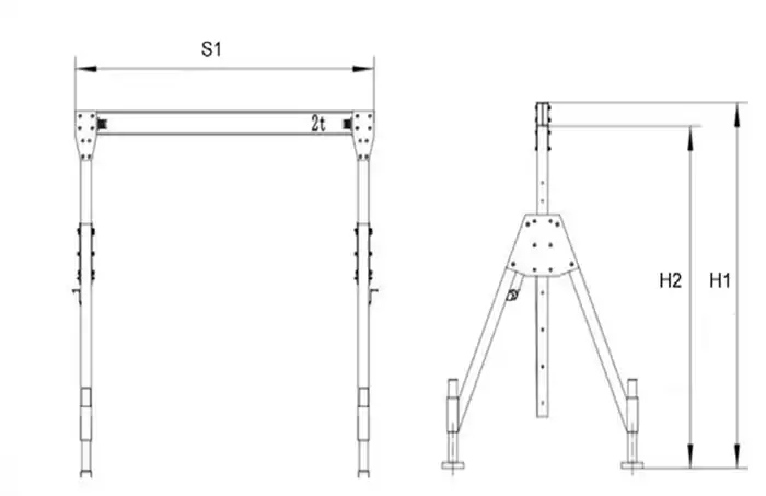Crane capacity: 1 ton to 10 ton, S1- crane span, and H2 crane lifting height , all can be tailored as per your specifications 