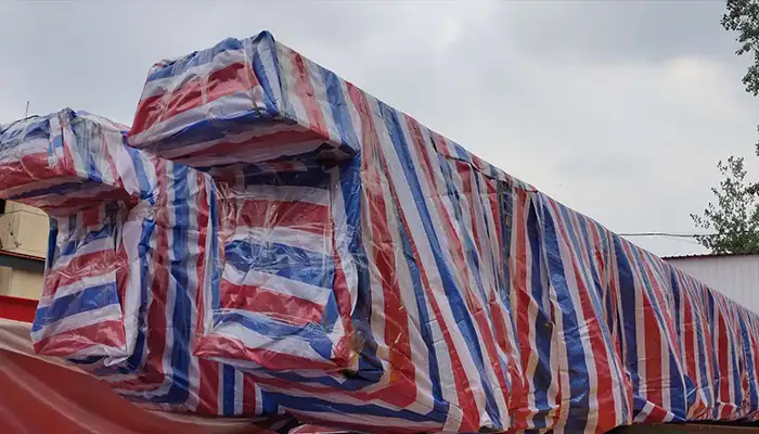 Double girder of the overhead crane packed for delivery 