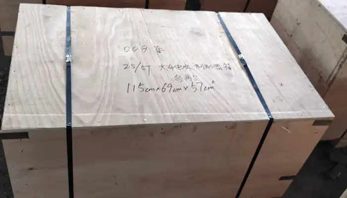 Crane motors and brakes packed for delivery 