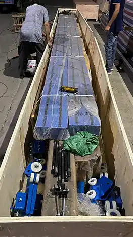 Steel frame of kbk modular crane packed for delivery