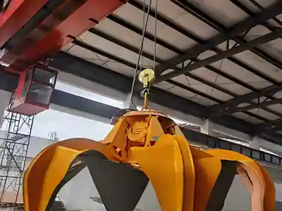 Double girder open winch trolley crane with below hook devices grab bucket for bulk material handling