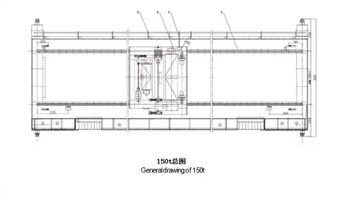 QDX Heavy Duty Bridge Crane Specification 150 Ton with Builtup Open Winch Trolley