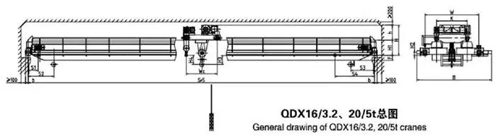 QDX Heavy Duty Bridge Crane Specification 16/3.2 Ton & 20/5 Ton
