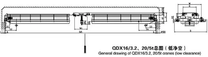 QDX Heavy Duty Bridge Crane Specification 16/3.2 Ton & 20/5 Ton, Low Profile Design