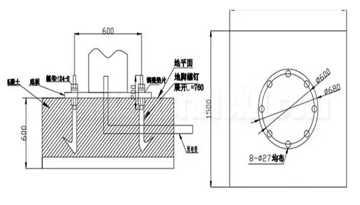 pillar mounted jib crane foundation design drawing