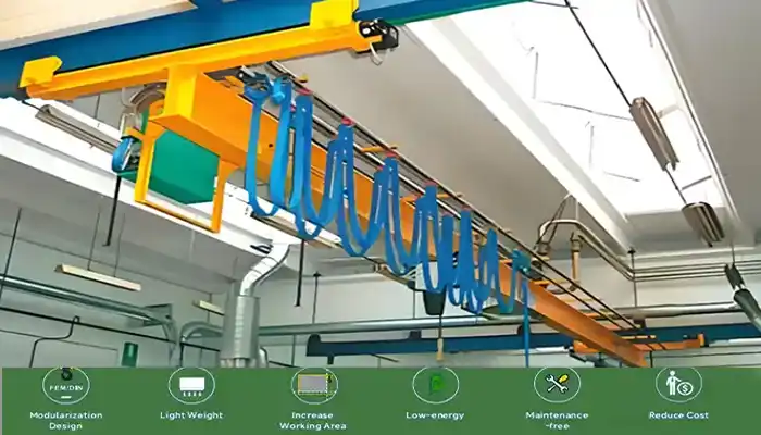 Underhung overhead crane single girder - ceiling mounted for low headroom workshops and warehouses