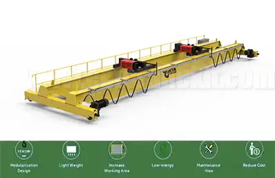 Top running overhead crane double girder- 20 ton + 20 ton hoist trolleys for long and heavy loads handling, tandem operations