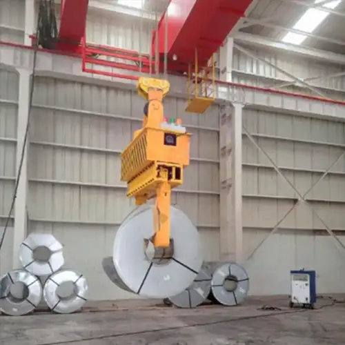 32 ton overhead crane with electrric motorized clamp for horizonal steel coil handling 