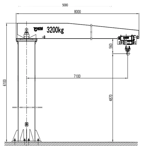 Pillar Jib Crane for Mining Engine Rebuild 3.2t r7.1m h4.87m 