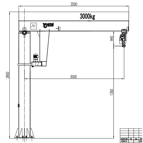 Pillar Jib Crane for Light Engine Assembly 3t r3.5m h1.3m