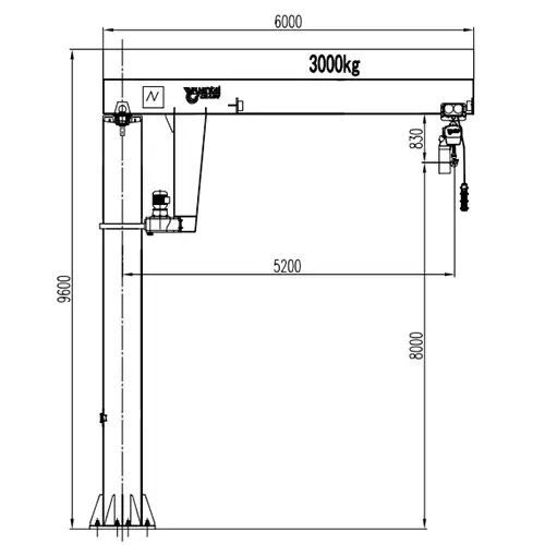Pillar Jib Crane for Workshop Material Handling 3t r5.2m h8m