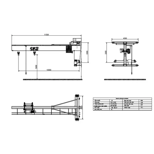 10 Ton Wall Traveling Jib Crane Drawing 10m Cantilever 5m Lift