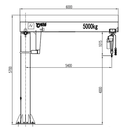 5 Ton Pillar Jib Crane Drawing - BZ5t-6m A3 Chain Hoist Manual Rotation
