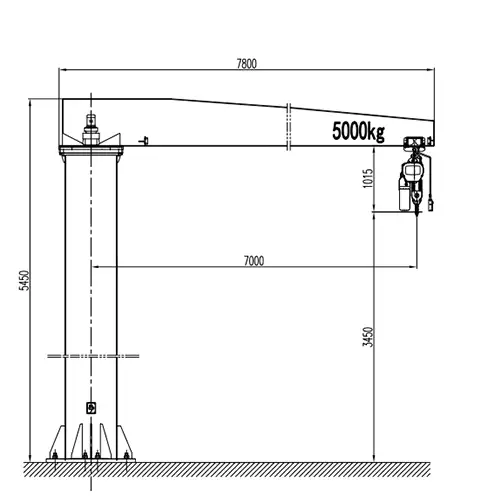 Pillar Jib Crane Drawing - BZ5t-7m A3 Chain Hoist 270° Rotation