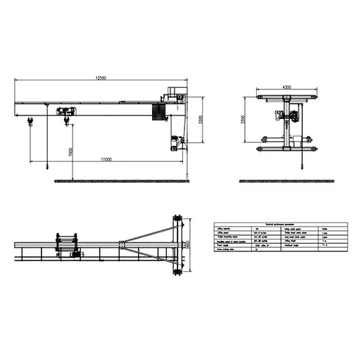 10 Ton Wall Traveling Jib Crane 11m Cantilever 7m Lift