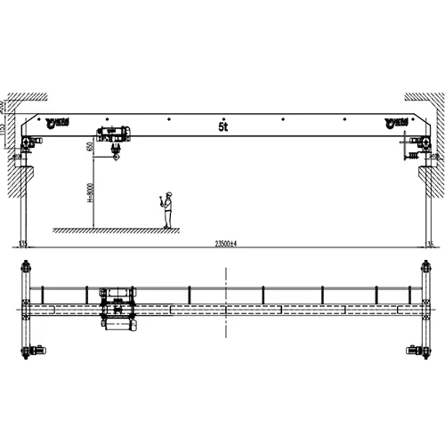 5 Ton Single Girder Overhead Crane Drawing - YT-HD5-23.5m A5 