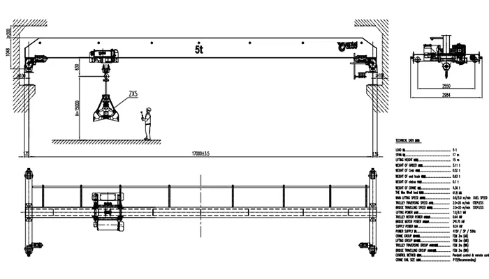  5 Ton YT-HD Single Girder Overhead Grab Crane for Outdoor Slag Removal and Water Treatment Applications
