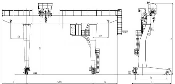 L type single girder gantry crane with electric hoist trolley placed aside on the of the main girder