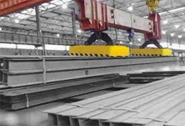 Electromagnetic double girder overhead cranefor heavy rail and profiled steel handling cranes