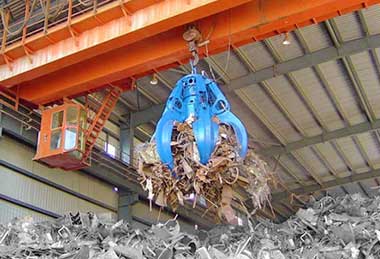 Steel scrap handling grab overhead crane