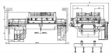 Electromagnetic overhead crane with beam spreader drawing