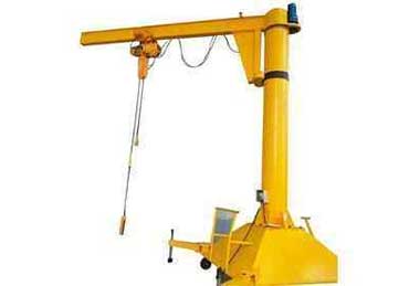 Portable jib crane design with electric motor driven rotating