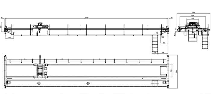 Double girder wire rope hoist trolley overhead crane drawing