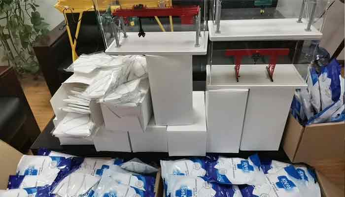 Crane factory is giving out mask