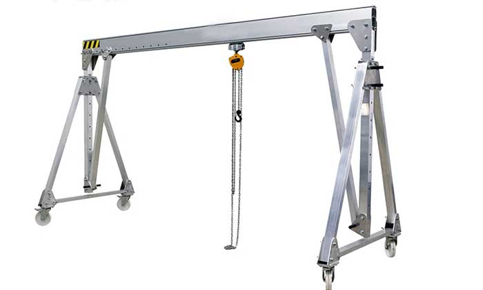 500kg to 5 ton span & height adjustable aluminum gantry crane with portable rollers or castors
