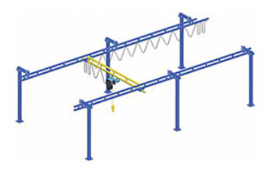 Free standing workstation overhead crane without beam