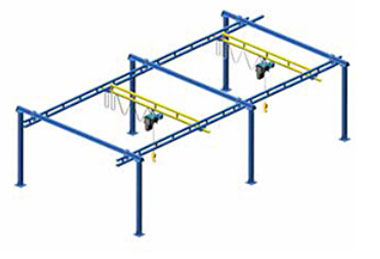 Free standing workstation crane with multiple beams 