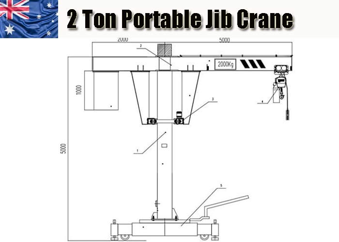 2 ton portable jib crane on wheels drawing for Australian client
