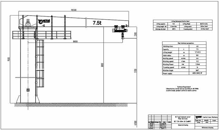 Heavy duty pillar jib crane design drawing 7.5 ton Heavy duty pillar jib crane design drawing 7.5 ton