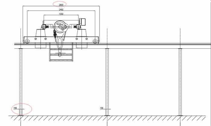 Low headroom electric wire rope hoist trolley design drawing for Maldives client
