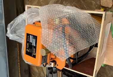 2 ton electric chain hoist packed for delivery to Greek 