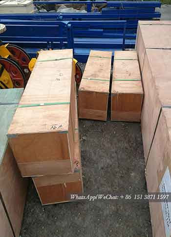 Pillar cranes and crane kits packed into wooden box for delivery to Philippines