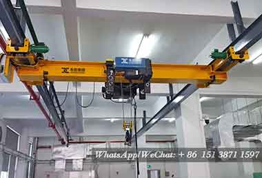 Single girder overhead crane with under hung crane design with wire rope hoist 