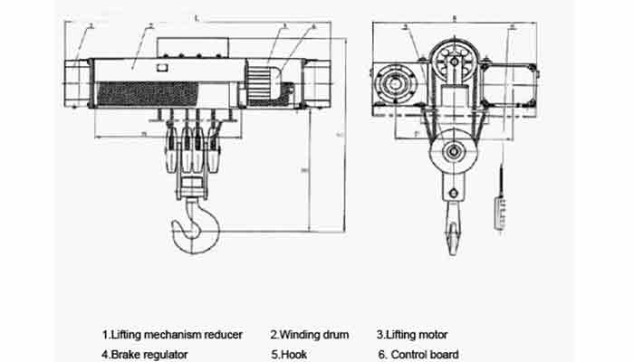 6. Lifting capacity 50t electric hoist outline drawing