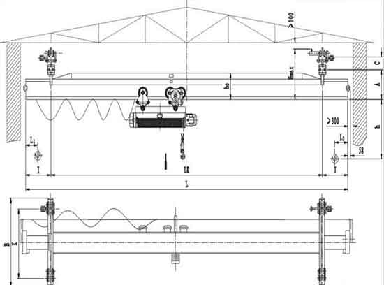 General drawing of underhung overhead crane