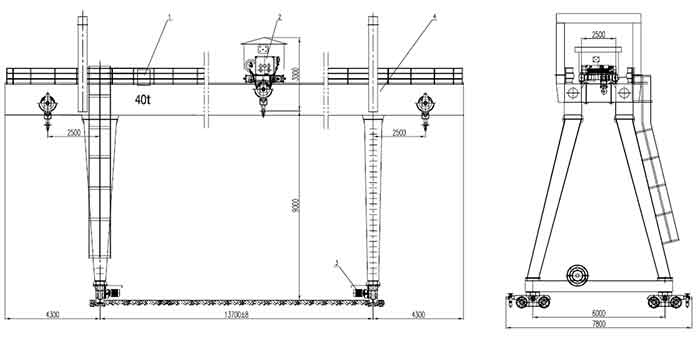 40 ton double girder gantry crane specification drawing