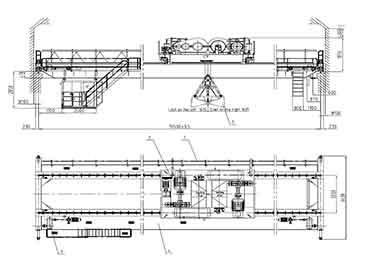 Grab overhead crane with specification of 5 ton -19.5m-12m 